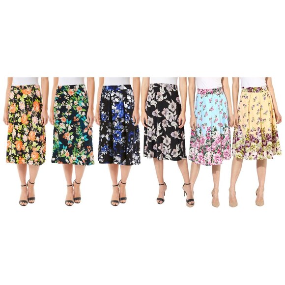 Women’s Printed Midi High Waist Breathable Soft Casual & Formal Wear Mid Length - Picture 14 of 16